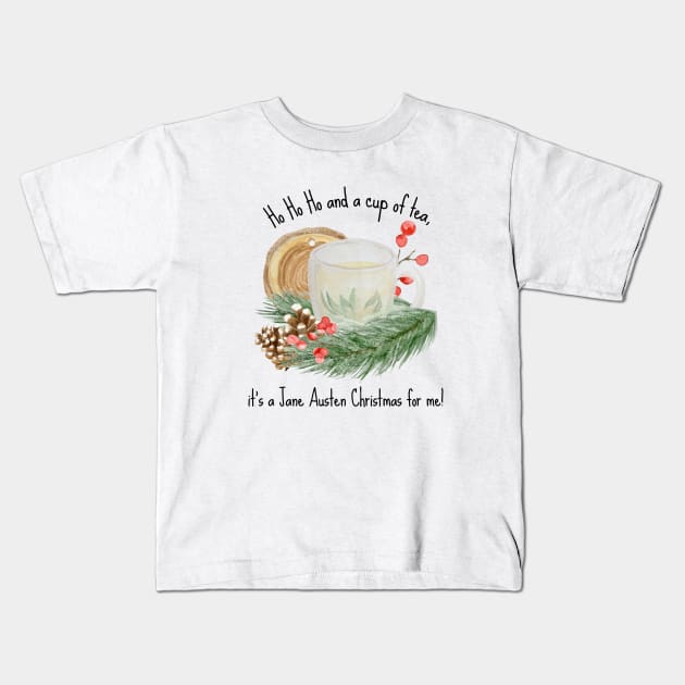 Jane Austen Christmas - a cup of tea Kids T-Shirt by Miss Pell